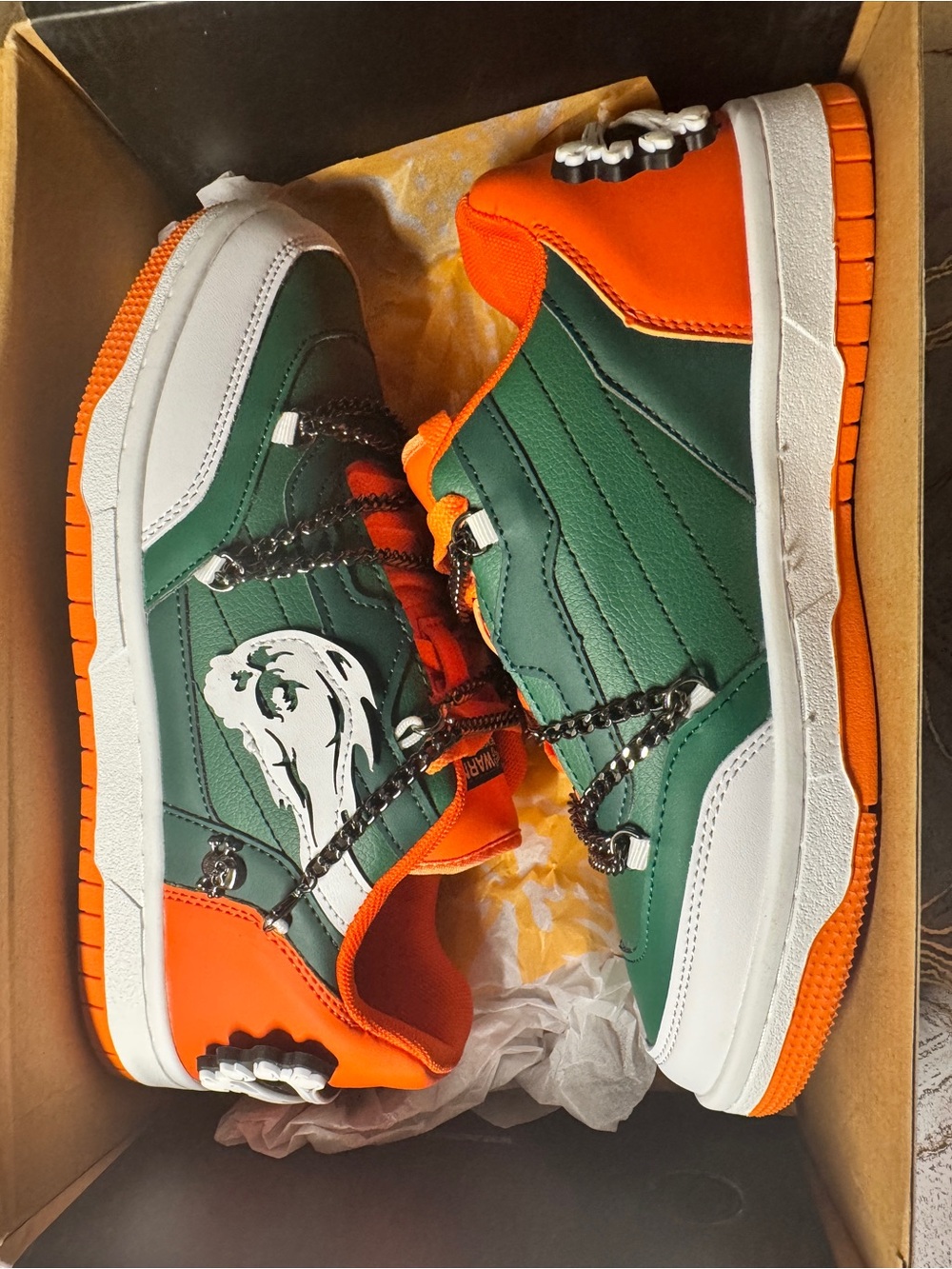 Kids Low-Top Sneakers in Green & Orange